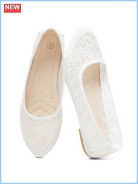 Women's Lace Ballet Flats Breathable Mesh Pointed Toe Slip-On Dress Shoes